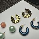 Monet Women’s Pierced Stud / Hoop Earrings Lot Of 4 Green Blue Gold Peach Photo 4