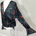 Stylestalker Floral Print Sheer Chiffon Bell Sleeve Wrap Blouse Navy Size Small Photo 3