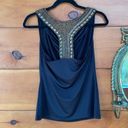 Carmen Marc Valvo  Women’s Blue Beaded Sleeveless Cowl Neck Pullover Top Size S Photo 1