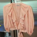 💕AMUR💕 Naya Ruffled Wrap Top Lemon Peach Rose Lace Small Puff Sleeve Crop Top Photo 9