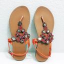 Bamboo  Thong Sandals Embellished Orange Shoe Size 9 Photo 0