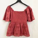 Q+A Los Angeles Spiced Brick Eyelet Smocked Peplum Bell Short Sleeves Top Size M Size M Photo 0