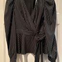 fab'rik NWT Fab’rik black with silver stripe wrap blouse 
Size S Puff long sleeve Photo 0