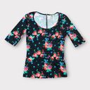 Kirra  | Floral 3/4 Sleeve Multi-Colored Exposed Zipper Accent Top Medium Photo 1