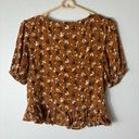 Abound  Women’s Brown Floral Cropped Short Sleeve V-Neck Top S Photo 6