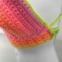 Handmade  peek-a-boo crochet rainbow neon halter top crop open knit Photo 3