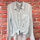 Abound Blue and White Striped  Front Tie Button-Up Blouse Photo 1