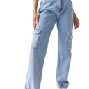 Mango Light Blue Wash Y2K High Rise Wide Leg Multi-Pocket Cargo Denim Jeans Photo 0