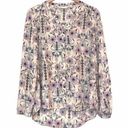 LC Lauren Conrad  Peach Blue Purple Floral Long Sleeve Semi Sheer Button Down MED Photo 0