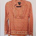 Angie  ORANGE GOLD FLORAL BEADED SEQUIN LONG TIE SLEEVES COLLAR SHIRT BLOUSE TOO Photo 0