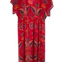 Xhilaration  Women's Dress Medium Red Colorful Lined Adjustable Waist Button Boho Photo 5