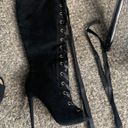 Shoedazzle Knee high Peep Toed tie Up Boots Photo 5