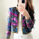 Vintage Blue  Pink Beaded Sequin Silk Blazer Jacket Mardi Gras sz Small Photo 0