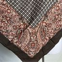 Oscar de la Renta Vintage  Signed Large Square Scarf Brown Floral Houndstooth Photo 6