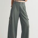 Madewell  Wide Leg Cargo Pants in Linen Blend Architect Green Photo 0