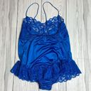 Vintage Blue 80s  Julianna Nylon and Lace Playsuit, teddy, romper size Med Photo 3