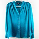 St. John  Couture Button Down Long Sleeve Silky Blouse Shirt Teal Blue 6 Photo 0