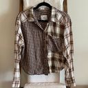 American Eagle brown & cream plaid patchwork button down shirt Photo 0