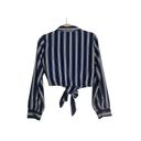 The Moon  ORCHID | WOMENS TIE FRONT CROPPED BLOUSE TOP  NAVY WHITE STRIPED M Photo 4