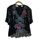 American Vintage Vintage Stenay Silk Floral Black Sequin All Over Shoulder Pad Shirt Large Photo 0