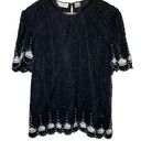 Laurence Kazar  Beaded Sequin Silk Top Short Sleeve Blouse Black Vtg, size Large Photo 0