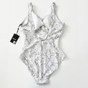 DKNY [] Snake Print White Gray Peek-A-Boo Twist Front One Piece Swimsuit NWT Photo 2