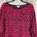 J.Jill  3X Red & Blaack Damask Print Rhinestone Long Sleeve Crewneck Sweater Photo 2