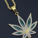 18K Gold Plated Leaf Diamond Pendant Necklace Photo 4