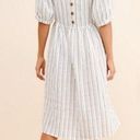 Free People  x Afternoon Striped Midi Dress Puff Sleeve Button Back Womens 4 Photo 1
