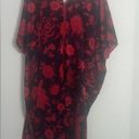 Natori red and black kimono V-neck floral caftan dress lagan look casual Photo 4