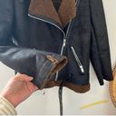 ZARA black faux leather aviator style jacket with brown Sherpa lining size small Photo 7