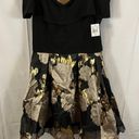 Betsy and Adam NWT  Women’s Off the Shoulder Metallic Floral Black & Gold Dress Size 12 Photo 0