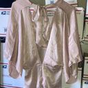 Peach Puff NWT  Silky Velvety Soft V-Neck Back Tie Blouse Women Size Medium Mauve Pink Photo 1