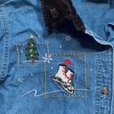 Basic Editions  Vintage Shirt Chambray Holiday Button Front Black Velvet Snowman Photo 5