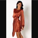 Petal and Pup  Opal Rust Satin Long Balloon Sleeve Wrap Mini Dress 8 Photo 3