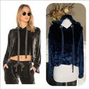 Bella Dahl  Navy Crushed Velvet Crop Hoodie Photo 1