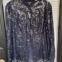 DKNY  Sequin Long Sleeve Sheer Silk Blend Blouse Blue Size S Photo 6