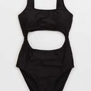 Aerie Cut Out Tank One Piece Swimsuit L Long Black Photo 0