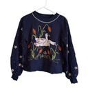 Anthropologie RARE  Swan Beaded Embellished‎ Navy Blue Pullover Sweater Size XS Photo 0