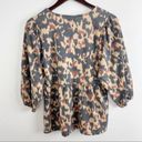 Bobeau  Nordstrom Animal Print Babydoll 3/4 Sleeves Blouse Size XS NEW Gray/Tan Photo 5