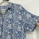 Nicole Miller  Linen Button Up Shirt Coral Reef Print Blue White Beachy Size M Photo 1