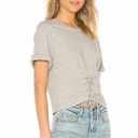 Joie  Lizeth Lace Up Corset Front Short Sleeve Top in Heather Grey 100% Cotton, M Photo 6