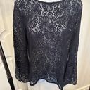 The Loft  Lace Long Bell Sleeve Top Blouse Navy Blue EUC Photo 2