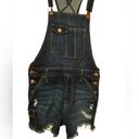 No Boundaries  Overalls Shorts Womens Medium Dark Wash Cut Off Distressed Denim Photo 2