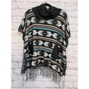 Double Zero  Boho Cowl Neck Poncho Sweater With Fringe Size M Wool Blend Photo 4