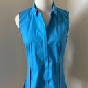 Akris EUC  Sleeveless Collared Cotton Blouse‎ Women S Concealed front Blue Photo 2