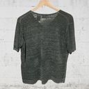 Kathie Lee Collection  | Velvet Textured Gray Button Down Short Sleeve V-Neck L Photo 5