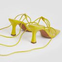 Karen Millen  Leather Ankle Tie Heeled Sandal Lime Green Yellow Neon Square Toe Photo 2