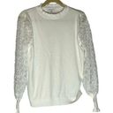 NWT Sioni Lace Long Puff Sleeve Eggshell Blouse Knit Top Size Medium White Photo 0