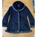 Jones New York  Black Faux Suede Coat Faux Fur Trim Lining, Size S Photo 0